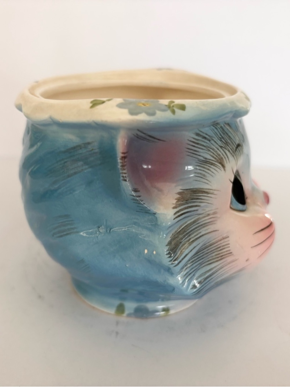 Lefton Kawaii Miss Priss Cat Face Sugar Bowl/Planter No Lid Kitschy Vintage - Picture 2 of 10